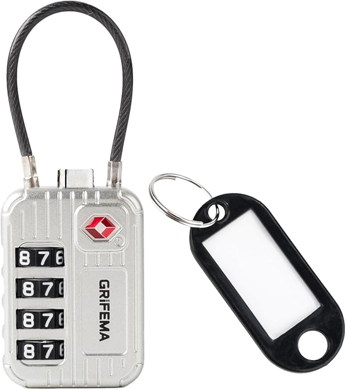 GRIFEMA GA1008W TSA Approved 4-Digit Combination Luggage Lock, Secure Travel Lock with Steel Cable for Suitcases, Backpacks, Gym Lockers - White