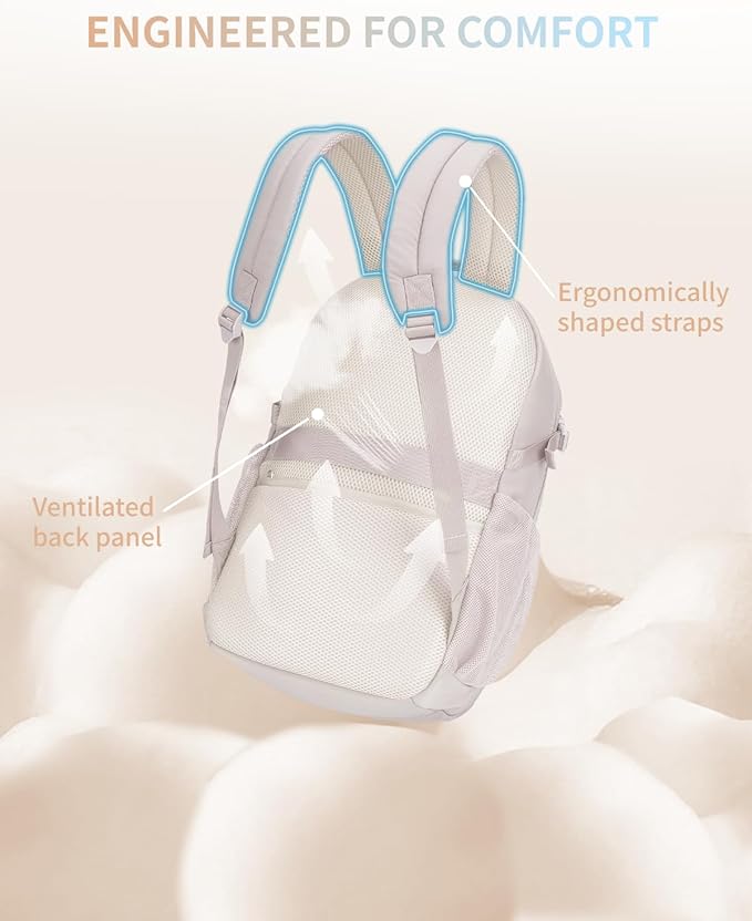 ECOHUB Travel Backpack for Women, 17.3 inch Suspended Laptop Backpack, Fashion Slim Water-Resistant College Computer Bookbag, 28L Personal Item Bag with 12 Pockets for Causal, Work, Beige