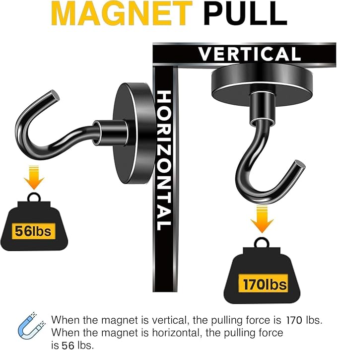 DIYMAG Magnetic Hooks, 170 LB Heavy Duty Strong Magnet with Hook, Rare Earth Neodymium Magnets for Hanging, Magnetics Hanger for Curtain, Home, Kitchen, Workplace, Black20 Packs