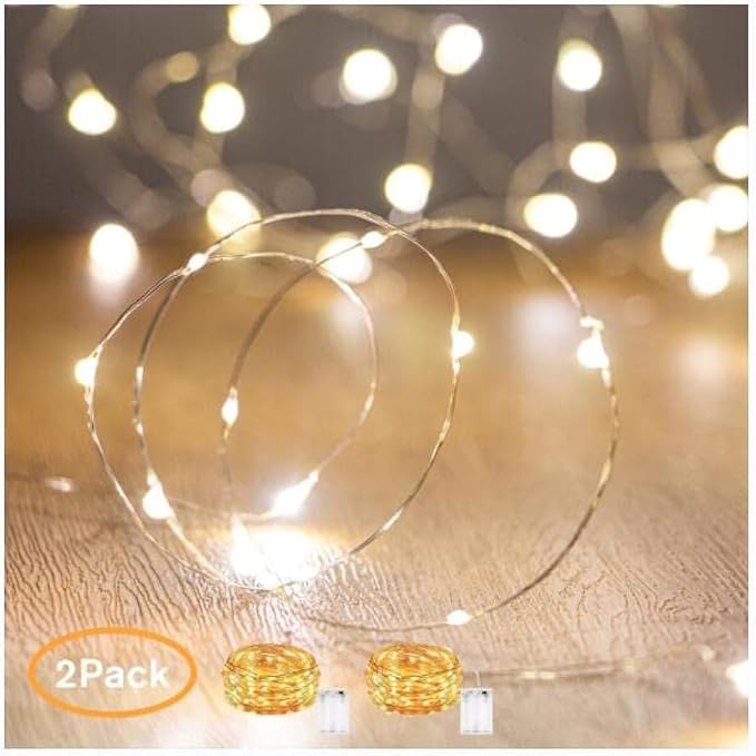 XINKAITE Waterproof LED Fairy String Lights Starry,Battery Operated String Lights no Timer for Indoor&Outdoor Decoration Wedding Christmas Holiday. (Warm White, 10Ft/2pc)