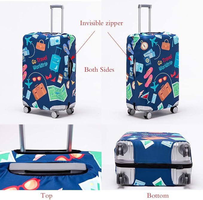 Travelkin Luggage Cover Washable Suitcase Protector Anti-scratch Suitcase cover Fits 18-32 Inch Luggage (Go travel-Trip, M)