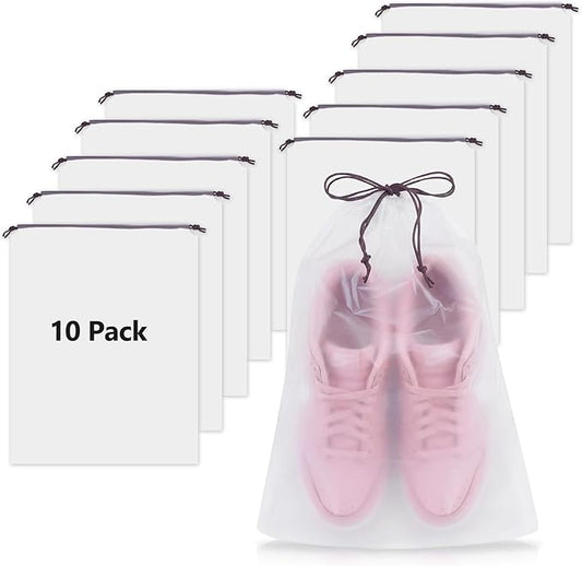 Waterproof Shoe Bags for Travel - 15.7x11.8 Inches Drawstring Bags Organizers (10 Pack), Clear Waterproof Bag Travel Essentials for Men & Women, Shoe Bags for Storage (Packing, Gym, Luggage Storage)