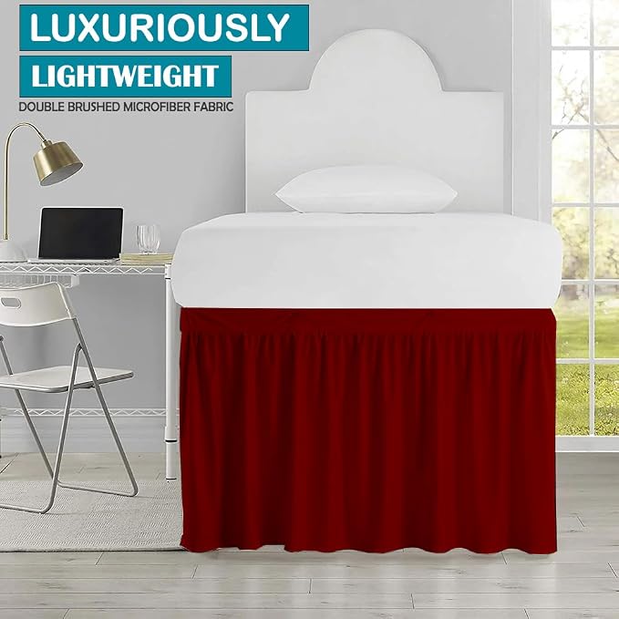 Dorm Bed Skirt, Twin XL, 36" Drop, Burgundy | Soft Microfiber Fabric, College dorm rooms, Hides under-bed storage, Fits 39"x80" Beds, Wrinkle-resistant, Machine Washable