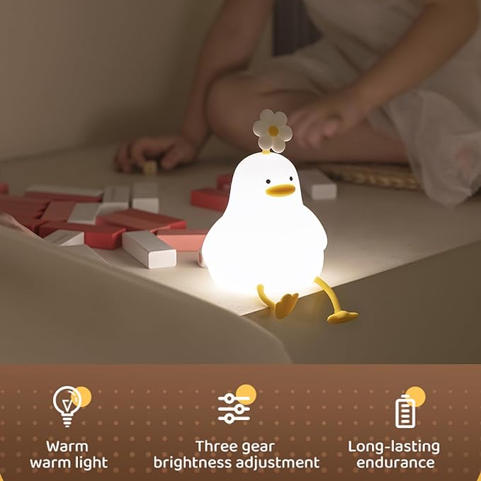 Flower Duck Silicone LED Night Light, Cute Animal Bedside Lamp for Home Decor