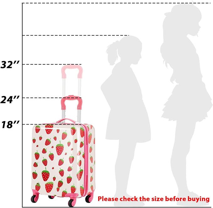 Redbaker 17 Inch 6 Pcs Kids Luggage Set Kids Rolling Luggage Double Pattern Suitcase for Boys Girls (Blush Pink, Strawberry Style)