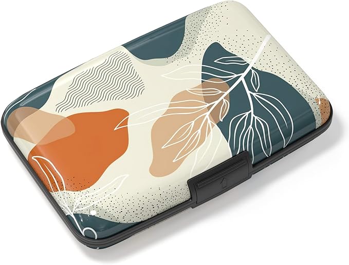Credit Card Holder, Mini Aluminum Card Wallet RFID Blocking Slim Metal Hard Card Case for Women Men, White Leaves