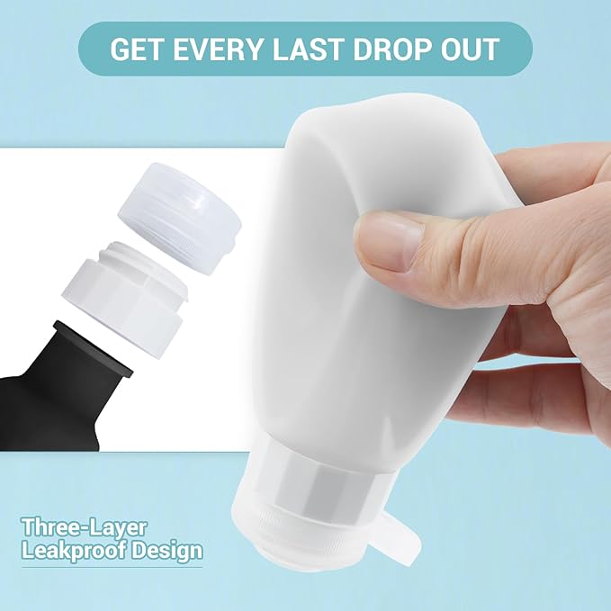 Travel Bottles Leak Proof,3 oz TSA Approved Silicone Squeezable, Refillable Containers Set for Toiletries Shampoo Conditioner Lotion (travel bottles black)