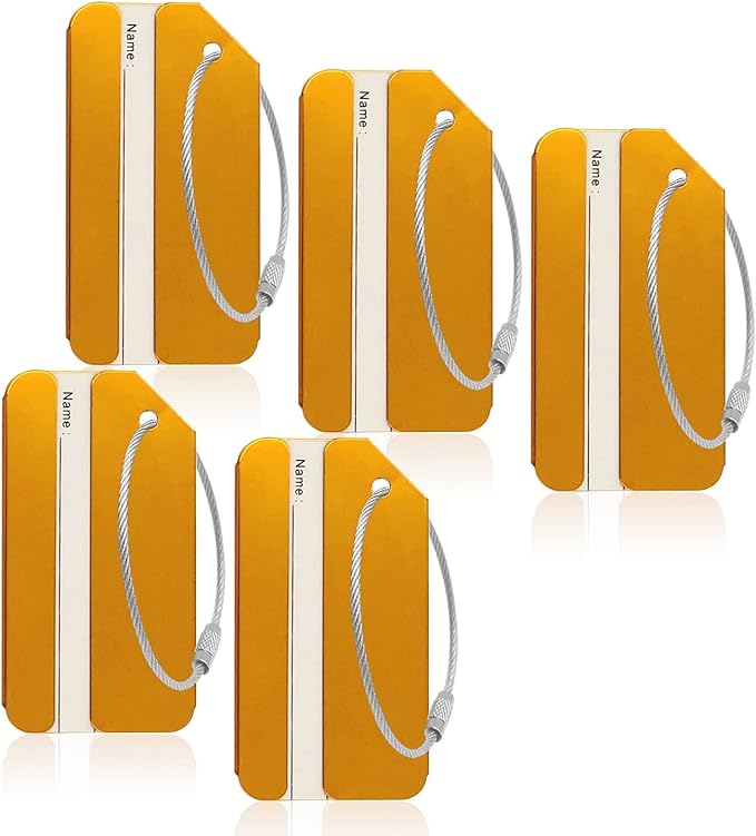 Aluminum Luggage Tags, Luggage Tag Holders for Travel Luggage Baggage Identifier by Ovener (5Pack Gold)