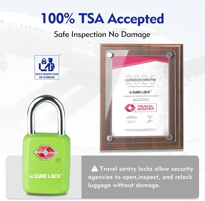 SURE LOCK Mini TSA Approved Keyed Luggage Lock – One Key Opens All, Fits Tight Zipper Gaps & Small Pull Holes, Compact Travel Lock for Suitcases, Backpacks & Handbags