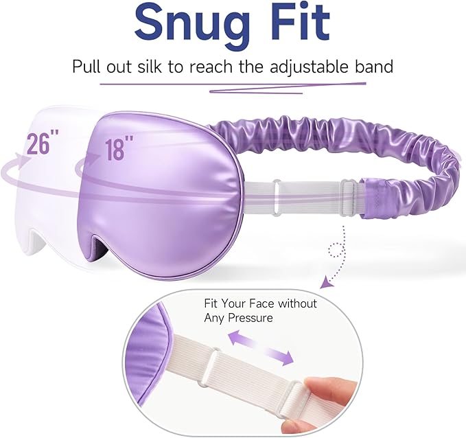 Umisleep Sleep Mask in Certified Mulberry Silk, 22 Momme 6A Soft Eye Masks for Sleep, Adjustable Sleep Masks for Women Men, Light Blocking Sleeping Mask, Silk Eye Mask for Sleeping, Blindfold, Purple