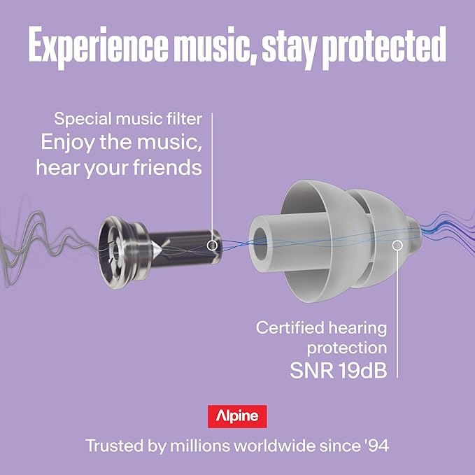 Alpine PartyPlug Concert Ear Plugs - Noise Reduction Ear Plugs for Party, Concert, Festival and Music - Reusable Earplugs (Transparent (Multisize))