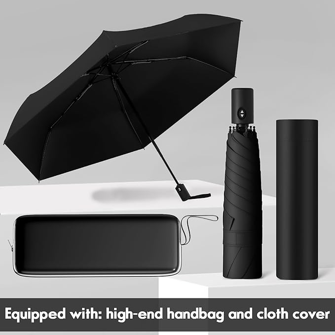 Windproof Compact Travel Umbrella,Large Strong but Light Portable and Automatic Folding Rain Umbrella, small inverted for travel size