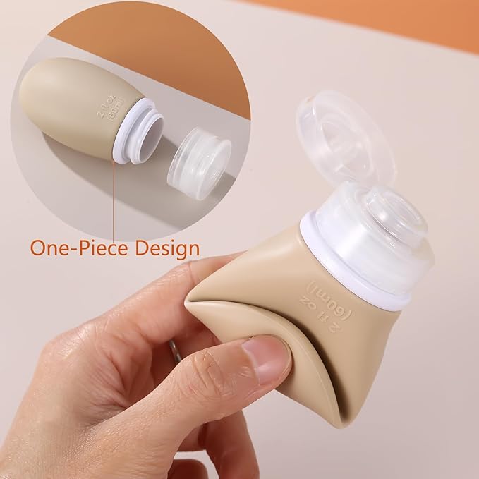 Leak Proof Silicone Travel Bottles,4 Pack 2oz Liquid Squeezable Refillable Portable Accessories/Cosmetic Containers,BPA Free,Travel Size Bottles for Toiletries Shampoo Conditioner Lotion(Brown)