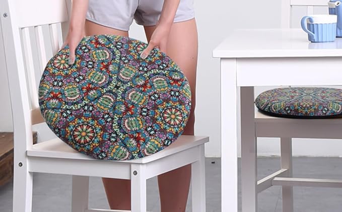 Sigmat Memory Foam Seat Cushion Anti-Slip Soft Round Stool Cushion Chair Pad 15 Inch Graphic