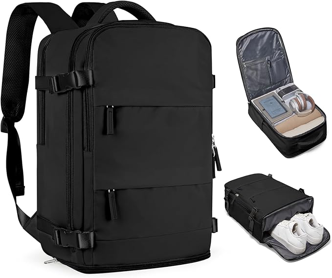 coofay Travel Backpack For Women Men Airline Approved Carry On Backpack Flight Approved Waterproof Sports Luggage Backpack Casual Daypack Small Hiking Backpacks Black Backpacks