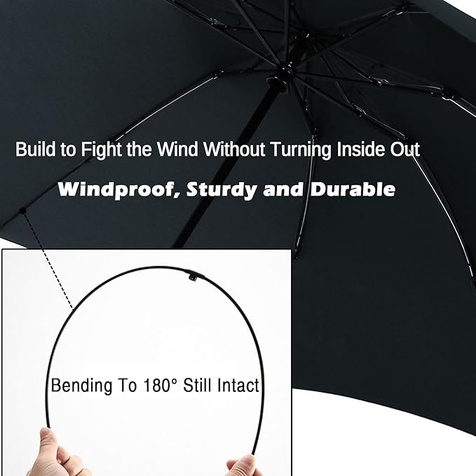 LANBRELLA Compact Reverse Folding Umbrella Auto Windproof Travel Umbrella