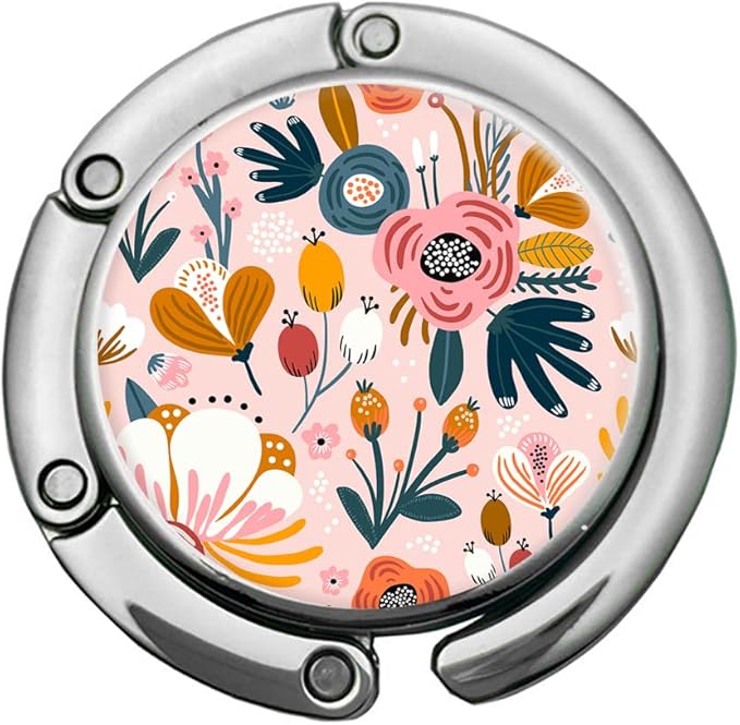 Bosketo Foldable Purse Hook Womens Bag Table Hanger Collection Desk Hooks for Purse (1pack Pink Flower Hook)
