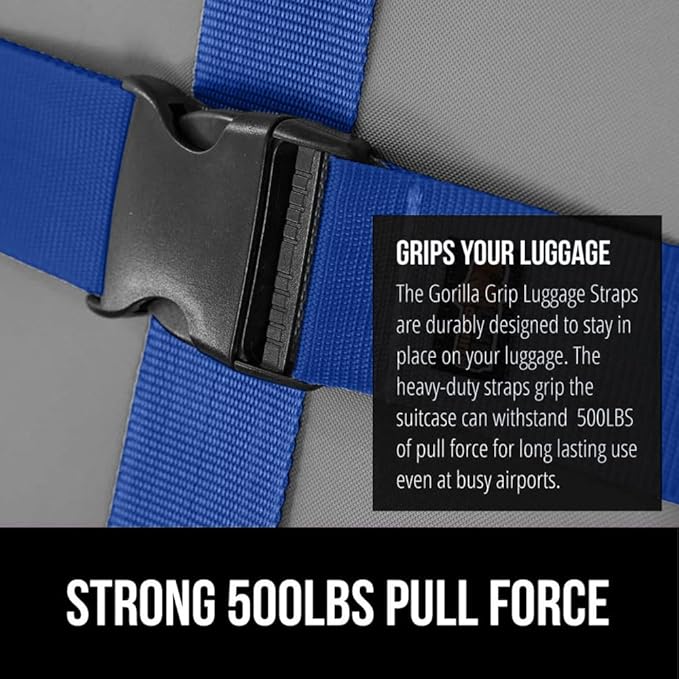 GORILLA GRIP Heavy Duty 8 Pack Adjustable Luggage Straps for Suitcases, Easy to Identify Travel Belt Connector Holds Suitcase Together, Extends Life of Bag, Strap Connects Two Bags, Accessories Blue