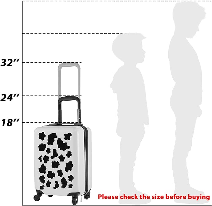 Redbaker 17 Inch 6 Pcs Kids Luggage Set Kids Rolling Luggage Double Pattern Suitcase for Boys Girls (Black and White, Cow Style)