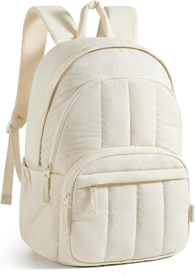 BAGSMART Womens Backpack Travel Laptop Backpack for Women, Quilted College Laptop Bookbag, Work Back Pack for Women, Cute Computer Water-Resistant Casual Daypack, Puffer Beige
