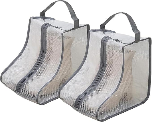 2 Pack Portable Water-Resistant Dust Proof Boot Storage Bags with Handle | Washable Shoe Bags for Travel & Closet Organizing (Short)