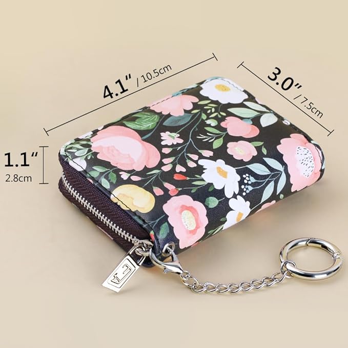 FurArt Zipper Wallet Women, RFID Blocking Credit Card Wallet, Business Card Holder, Compact Size KeyChain Wallet