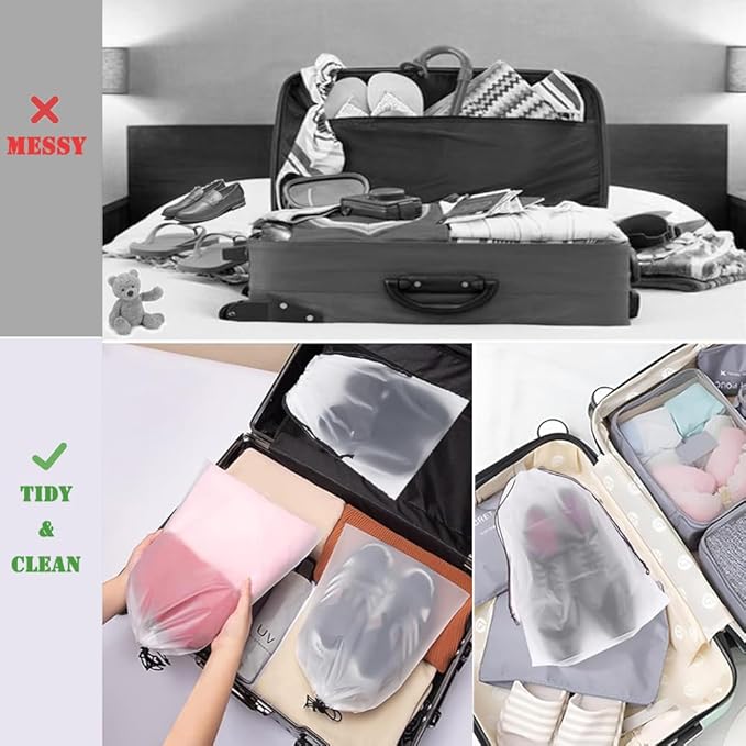 12pcs Transparent Shoe Bags for Travel 11.8in X 15.7in Protable Clear shoe bags for storage with rope,large drawstring bags for travel Men and Women