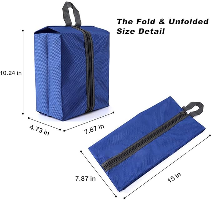 Washable Shoe Bags for Travel, 4 Pack Blue, Nylon and Oxford Fabric, Zipper Closure