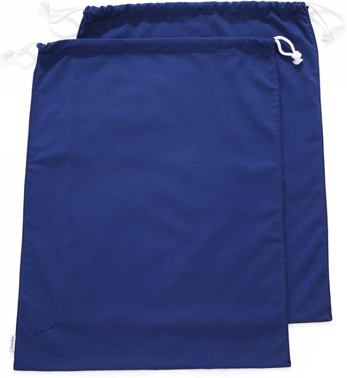 100% Cotton Canvas Travel Laundry Bag, 2-Pack (Large, Navy)