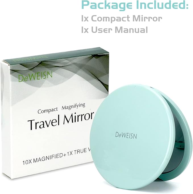 deweisn Magnifying Compact Cosmetic Mirror Elegant Compact Pocket Makeup Mirror, Handheld Travel Makeup Mirror with Powerful 10x Magnification and 1x True View Mirror for Travel or Your Purse