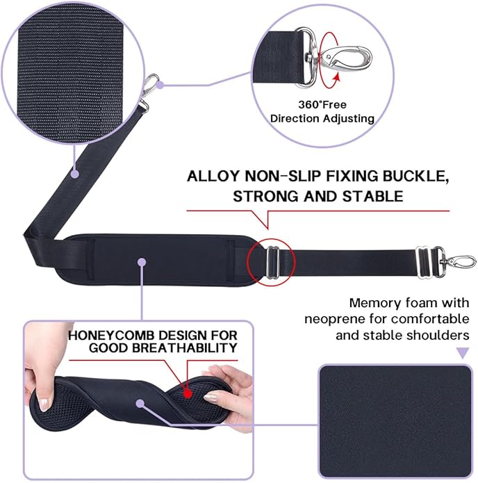 60 Inch Shoulder Strap with Removable Ultra-Thick Pad，Adjustable Buckles and Metal Hooks