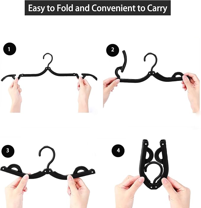 12PCS Travel Folding Hangers Portable Clothes Hangers Multifunctional Foldable Hanger(Black)