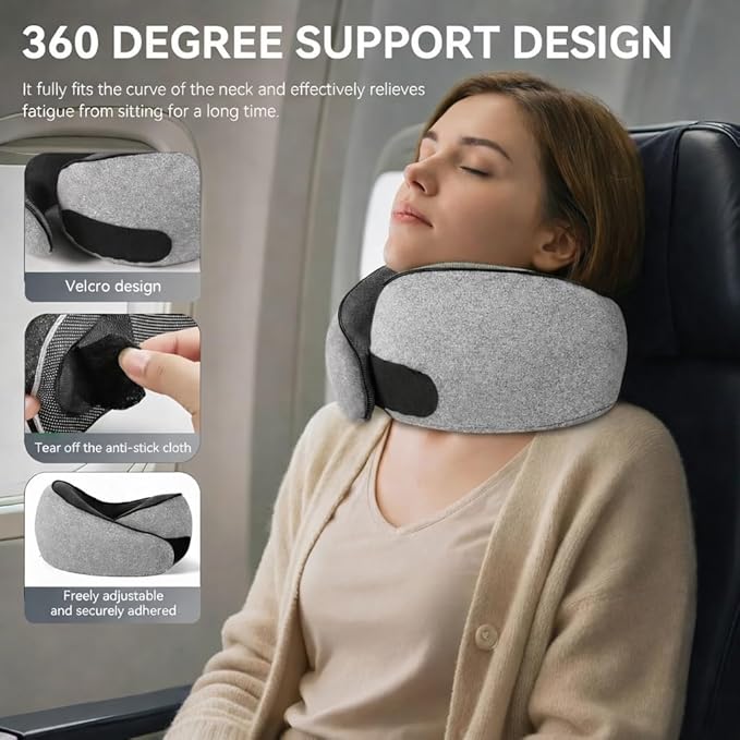 Travel Neck Pillow Memory Foam – Best Airplane Neck Pillow for Long Flights, Soft Ergonomic Neck Support, Compact Travel Pillow for Plane & Car, Airplane Travel Essentials