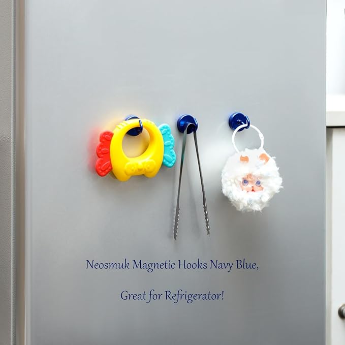 Neosmuk Magnetic Hooks,Heavy Duty Earth Magnets with Hook for Refrigerator, Extra Strong Cruise Hook for Hanging, Magnetic Hanger for Curtain, Grill(Navyblue, 6 Pack)