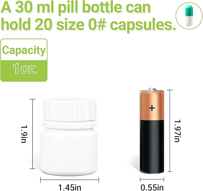 Small Pill Bottle for Travel Screw Top, Empty Medicine Bottles for Pills Capsules Vitamins, Food Grade Wide Mouth Plastic Small Travel Medicine Containers with Labels (White, 1oz/30ml, 8 Pcs)