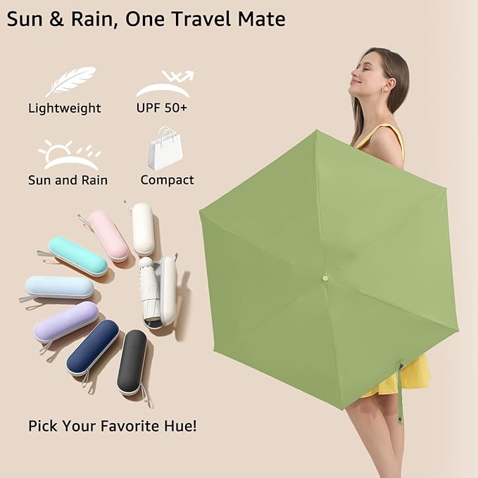 BAODINI Travel Essentials Mini Umbrella for Purse With Case Small Compact UV Sun Protection Lightweight Tiny Pocket Manual Open Close Umbrella for Women Kids and Men Fits Purse Backpack