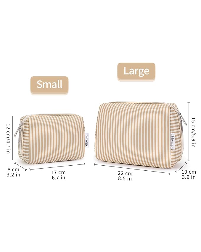 Narwey Striped Makeup Bag Travel Cosmetic Bag Organizer Toiletry Bag Make Up Bags with Compartments for Women Girls (Large,Brown Stripe)