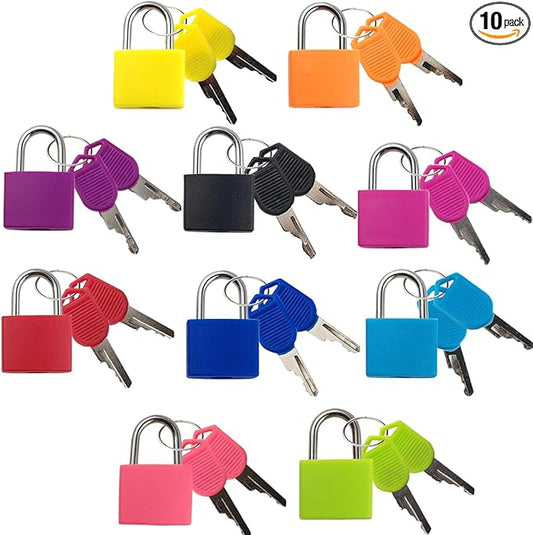 TIHOOD 10PCS Luggage Locks with Keys, Locker Lock Small Luggage Padlocks, Suitcase Locks Metal Keyed Padlock for School Gym