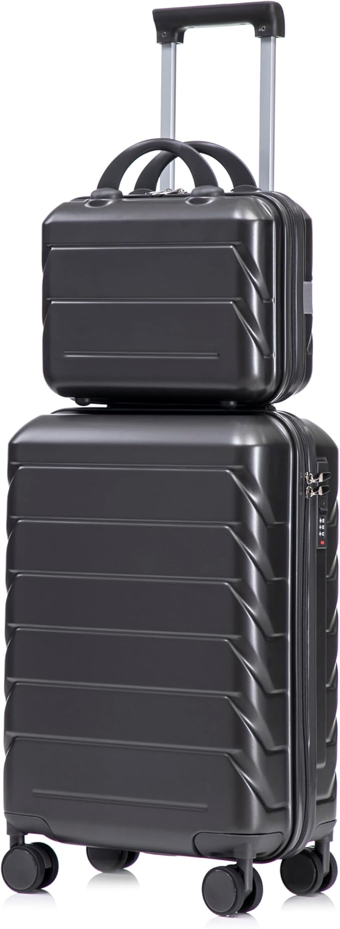 2-Piece ABS Hard Shell Lightweight Carry-On Luggage Set (14" & 20"), 360-Degree Spinner Wheels, Adjustable Telescopic Handle and Combination Lock for Travel, Dark Grey