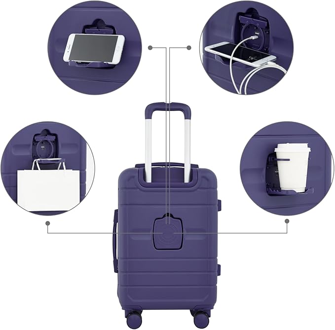 French Connection St. Martin Carry-On Luggage with Cup Holder/USB Ports, Blue Depths