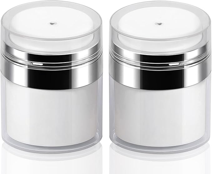 2Pack 50ml Airless Pump Jar - 1.7 Oz Moisturizer Pump Dispenser, Travel Lotion Container Vacuum Bottle for Skincare, Thick Moisturizer