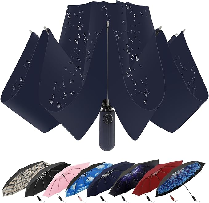 ZDSSM Compact Inverted Travel Umbrella, Automatic Open Close, 9-Rib 46 Inch Windproof Umbrella, Waterproof UPF 50+, Portable Umbrellas for Men, Women, Travel, and Daily Use
