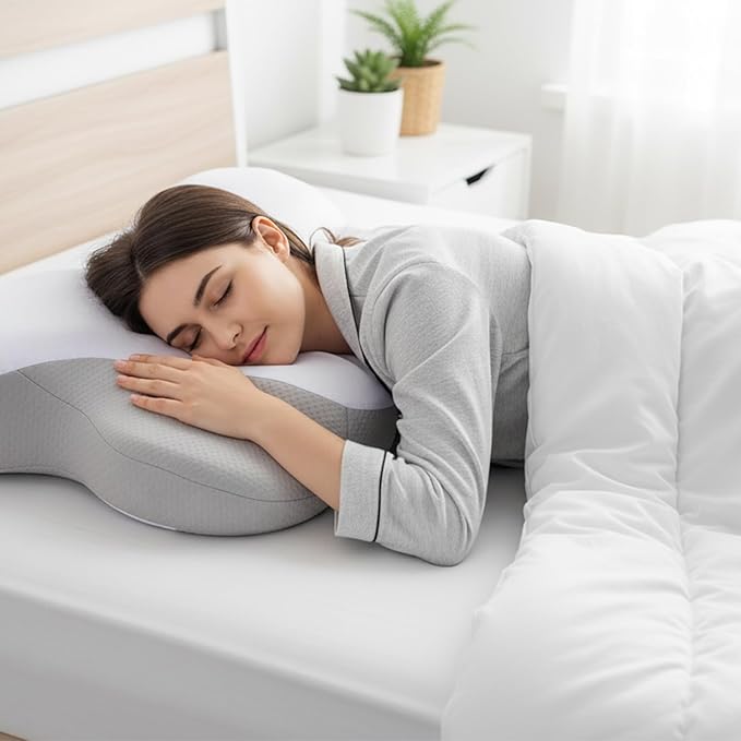Talc-Free Cervical Memory Foam Pillow for Neck and Shoulder, Butterfly-Shaped Ergonomic Breathable Pillow for Side Back Stomach Sleepers with Pillowcase, Skin-Friendly Fabric