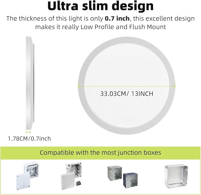 hepside LED Flush Mount Ceiling Light, 13Inch 24W LED Ceiling Lights Fixture,5 Color Temperatures in One,Ultra-Thin Flush Mount Light Fixture for Closet Bathroom Hallway Bedroom Laundry (White)