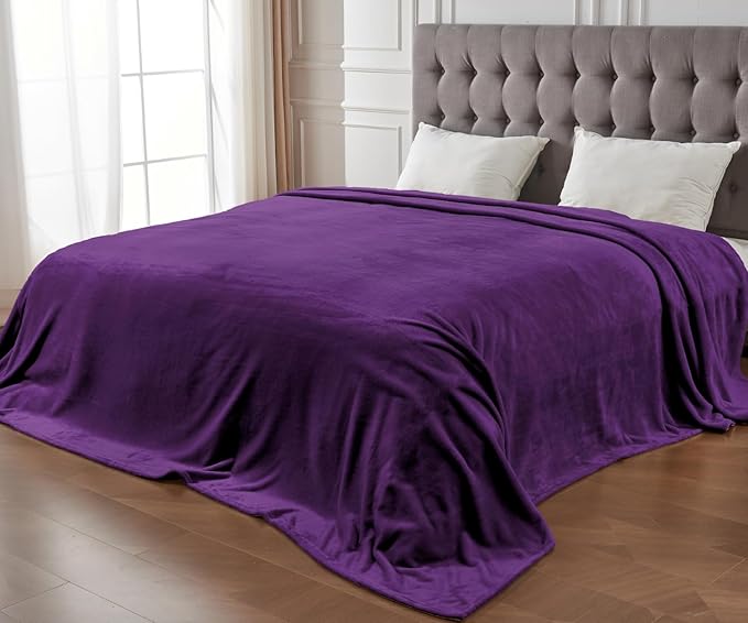 Big Oversized Soft Fleece Blanket, Giant California King Warm Blanket for Whole Family, Bed, Sofa, Couch, Travel and Camping 120x120 Purple