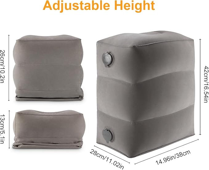 Inflatable Travel Foot Rest Pillow, Kids Airplane Bed, Adjustable Height Leg Pillow for Air Travel, Make a Flat Bed for Toddlers, Great for Airplane,Train,Small Size(Grey, 1 Pack