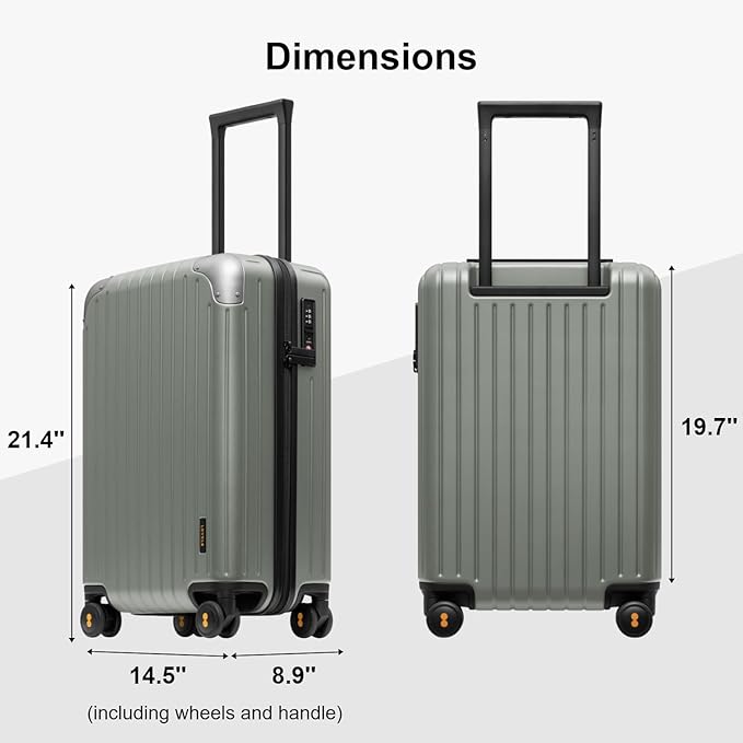LEVEL8 Carry on Luggage Airline Approved, Hardshell Suitcases with Spinner Wheels, Lightweight PC Luggage, 20 inch, Green