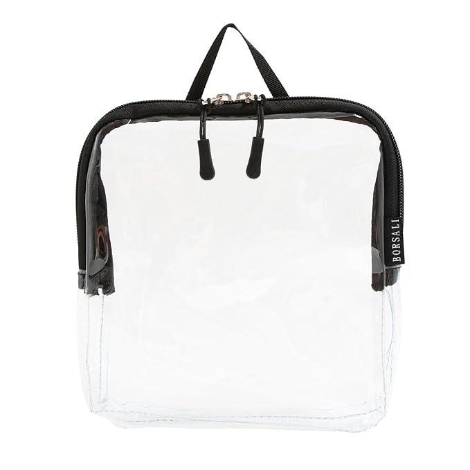 BORSALI TSA Approved Toiletry Bag - Clear Quart Size for 3-1-1 LIquids for Carry On Travel - Toiletries Organizer - Cosmetic Pouch with Zipper - Travel Accessories - Black With Handle