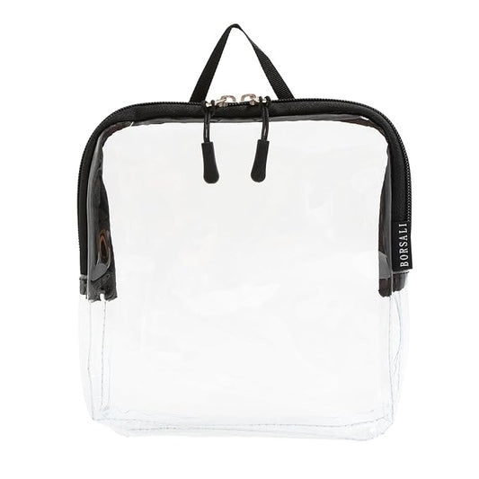 BORSALI TSA Approved Toiletry Bag - Clear Quart Size for 3-1-1 LIquids for Carry On Travel - Toiletries Organizer - Cosmetic Pouch with Zipper - Travel Accessories - Black With Handle
