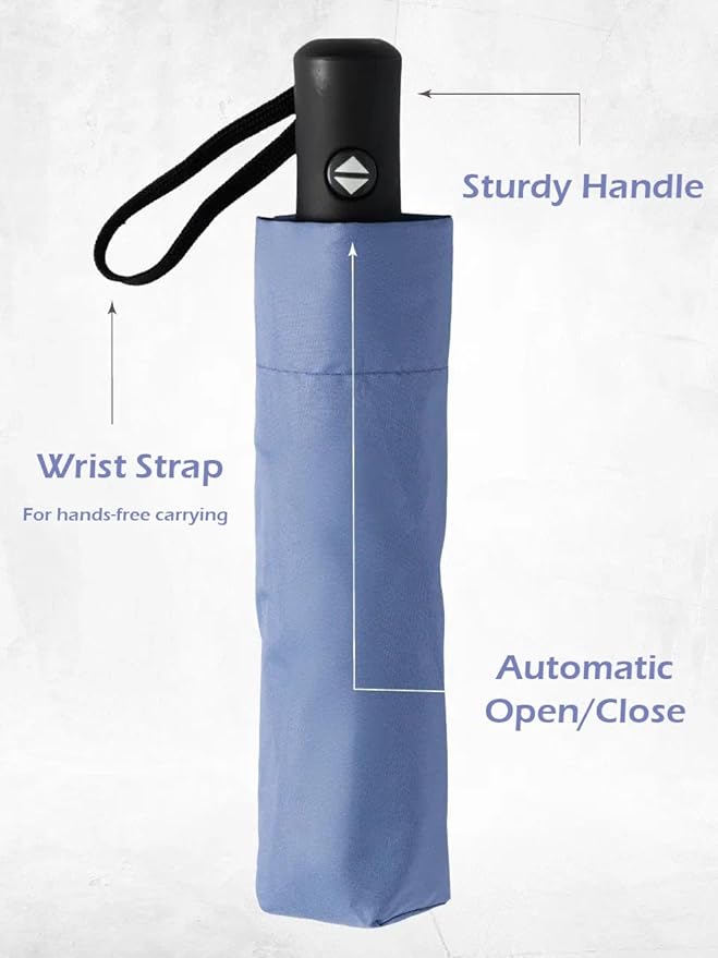 Windproof Travel Umbrella - Compact, Light, Full Automatic Open/Close - Folding Backpack Umbrella for Rain & Sun UV Preotection For Men & Women, Unbreakable 8 Fiberglass Ribs UK Design